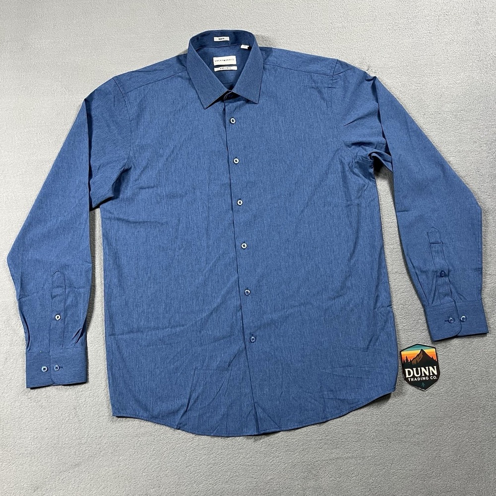 Lucky Brand Shirt Mens L Blue Slim Fit 4 Way Button Up Stretch Long Sleeve